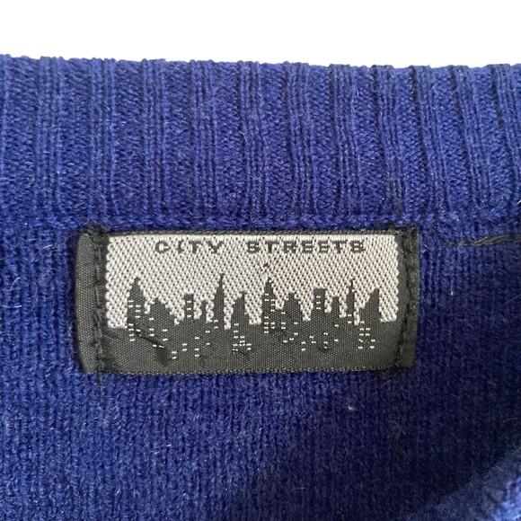 Vintage 90s City Streets Blue Green Argyle Knit Crew Neck Preppy Sweater Medium - Picture 5 of 14